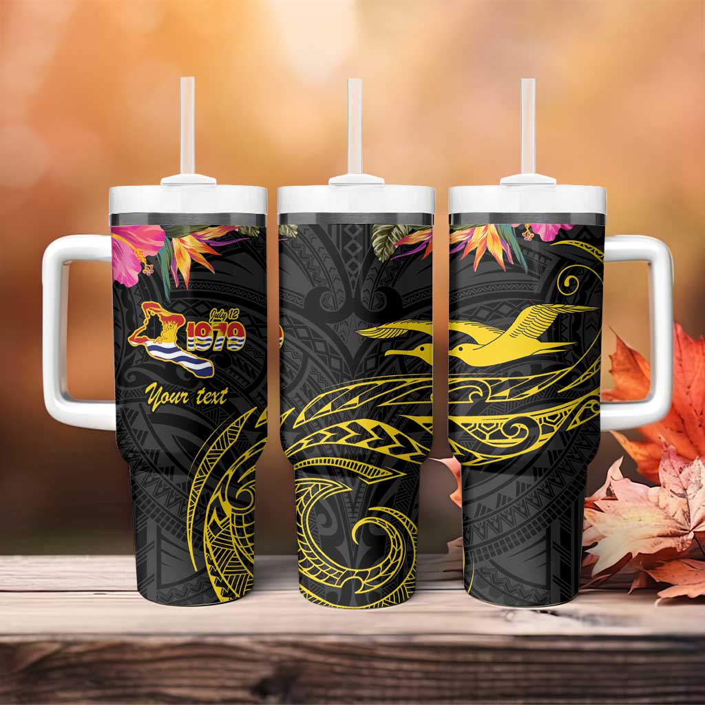 Kiribati Independence Day Personalised Tumbler With Handle Gold Frigatebird with Polynesian Pattern LT9 - Polynesian Pride