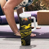 Kiribati Independence Day Personalised Tumbler With Handle Gold Frigatebird with Polynesian Pattern LT9 - Polynesian Pride