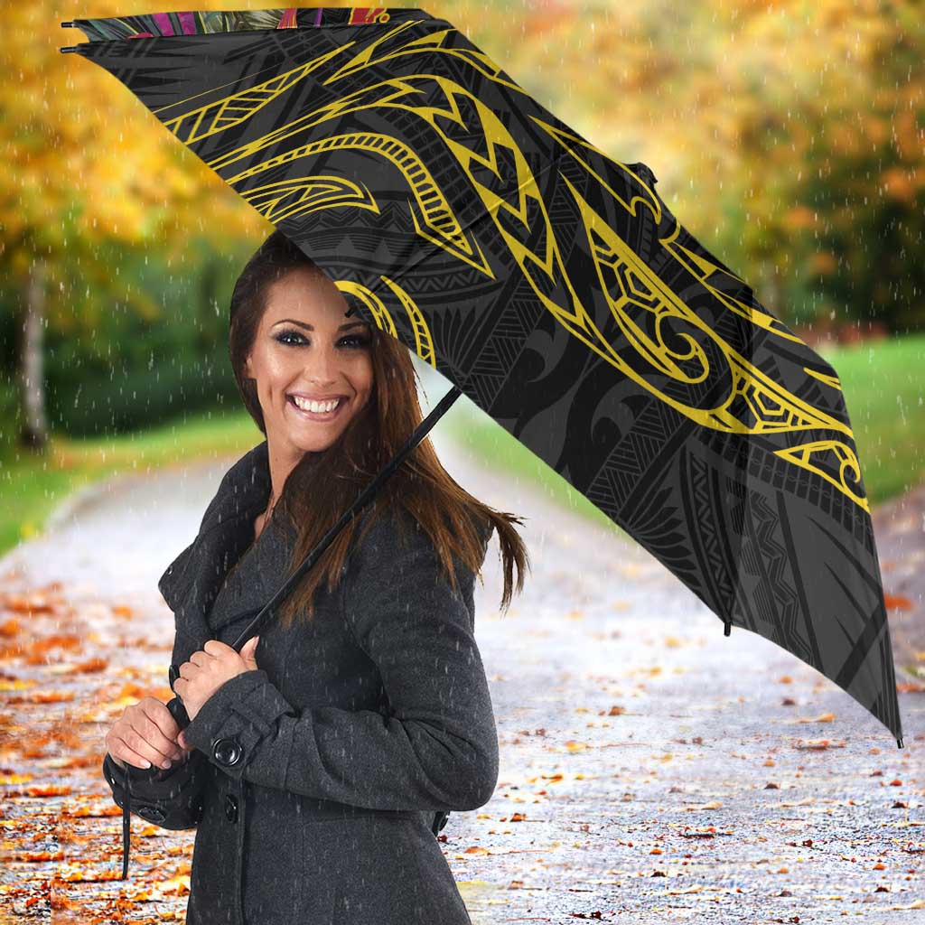 Kiribati Independence Day Personalised Umbrella Gold Frigatebird with Polynesian Pattern - Polynesian Pride