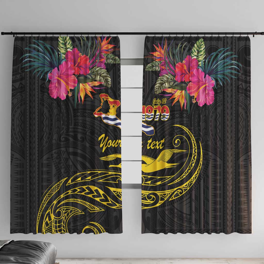 Kiribati Independence Day Personalised Window Curtain Gold Frigatebird with Polynesian Pattern LT9 With Hooks Black - Polynesian Pride