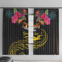 Kiribati Independence Day Personalised Window Curtain Gold Frigatebird with Polynesian Pattern LT9 With Hooks Black - Polynesian Pride