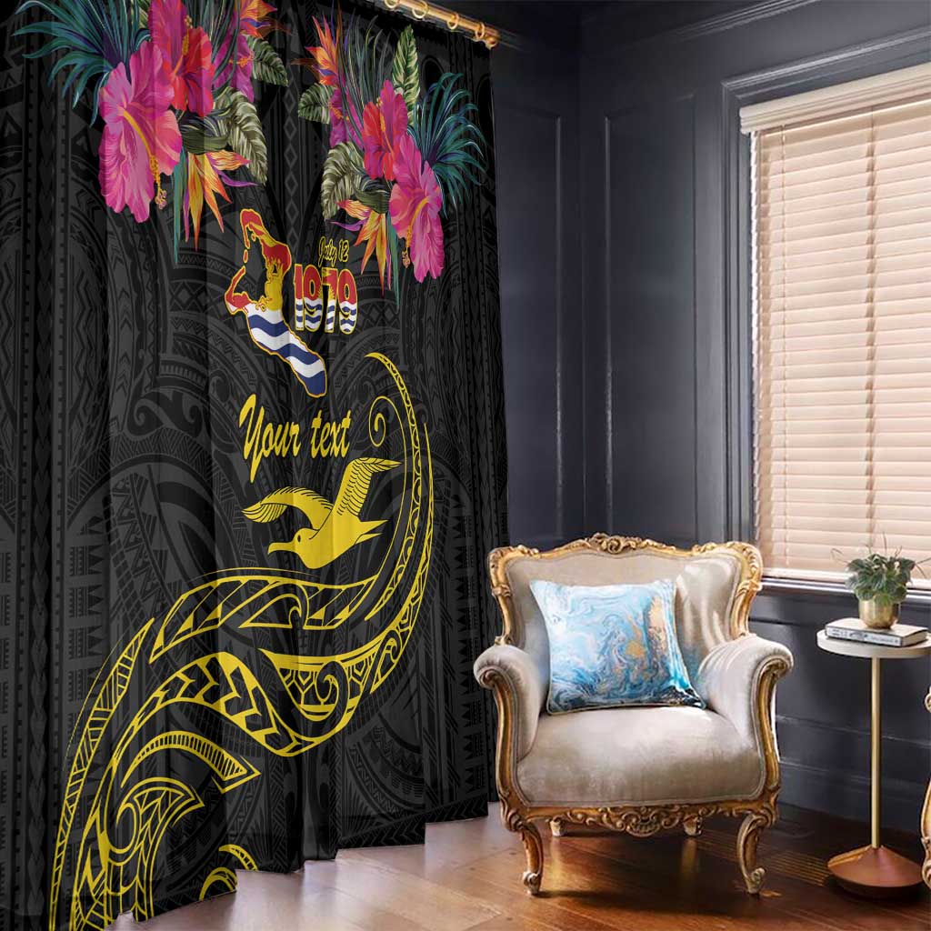 Kiribati Independence Day Personalised Window Curtain Gold Frigatebird with Polynesian Pattern LT9 - Polynesian Pride