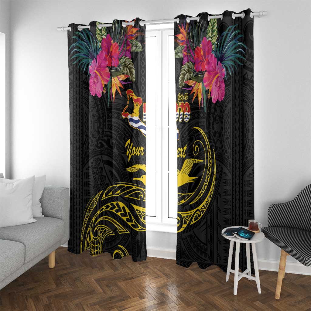Kiribati Independence Day Personalised Window Curtain Gold Frigatebird with Polynesian Pattern LT9 With Grommets Black - Polynesian Pride