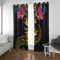 Kiribati Independence Day Personalised Window Curtain Gold Frigatebird with Polynesian Pattern LT9 With Grommets Black - Polynesian Pride