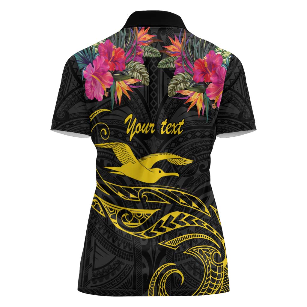 Kiribati Independence Day Personalised Women Polo Shirt Gold Frigatebird with Polynesian Pattern LT9 - Polynesian Pride
