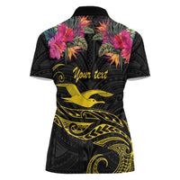 Kiribati Independence Day Personalised Women Polo Shirt Gold Frigatebird with Polynesian Pattern LT9 - Polynesian Pride