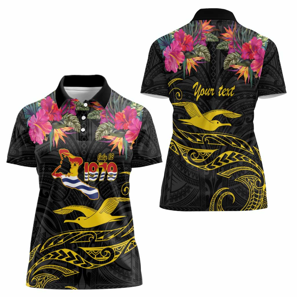 Kiribati Independence Day Personalised Women Polo Shirt Gold Frigatebird with Polynesian Pattern LT9 - Polynesian Pride