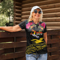 Kiribati Independence Day Personalised Women Polo Shirt Gold Frigatebird with Polynesian Pattern LT9 - Polynesian Pride