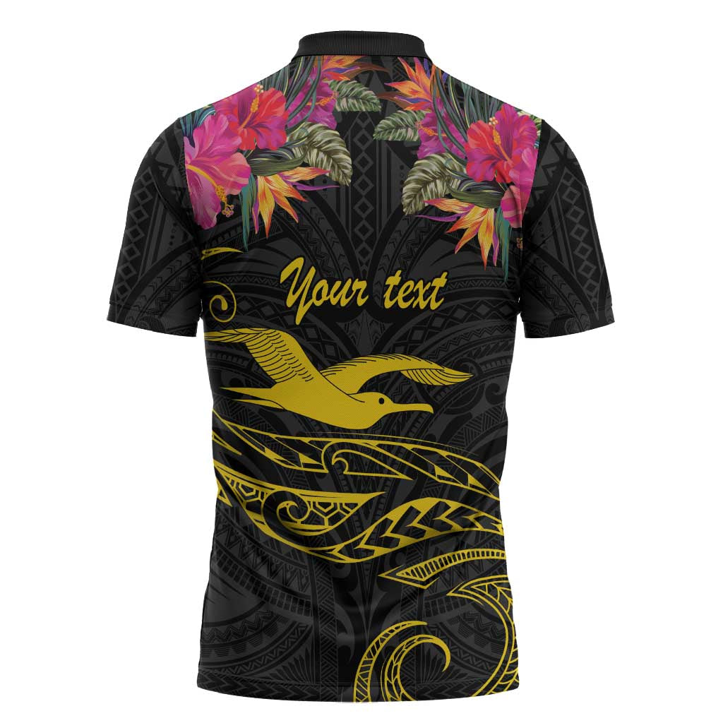 Kiribati Independence Day Personalised Zipper Polo Shirt Gold Frigatebird with Polynesian Pattern LT9 - Polynesian Pride