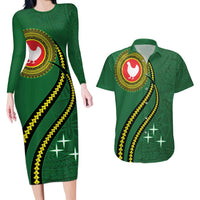 Manua Islands Polynesian Style Couples Matching Long Sleeve Bodycon Dress and Hawaiian Shirt LT9 Green - Polynesian Pride