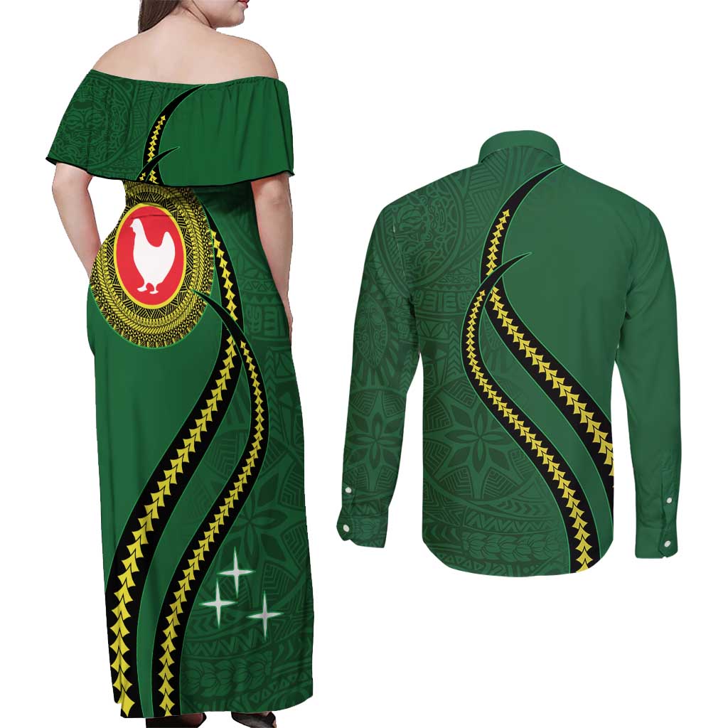 Manua Islands Polynesian Style Couples Matching Off Shoulder Maxi Dress and Long Sleeve Button Shirt LT9 - Polynesian Pride