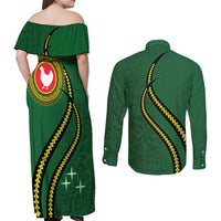 Manua Islands Polynesian Style Couples Matching Off Shoulder Maxi Dress and Long Sleeve Button Shirt LT9 - Polynesian Pride