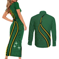 Manua Islands Polynesian Style Couples Matching Short Sleeve Bodycon Dress and Long Sleeve Button Shirt