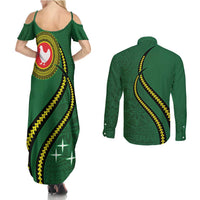 Manua Islands Polynesian Style Couples Matching Summer Maxi Dress and Long Sleeve Button Shirt LT9 - Polynesian Pride