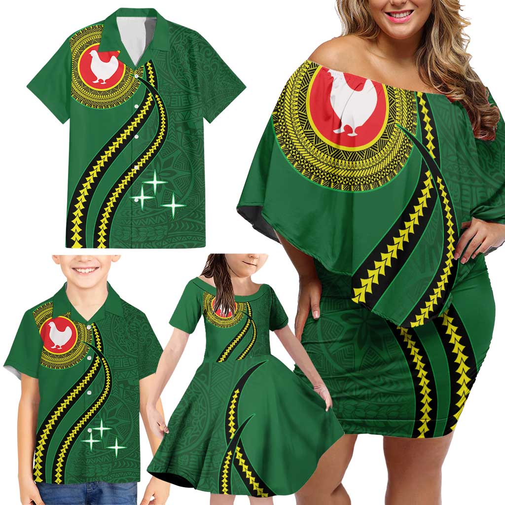 Manua Islands Polynesian Style Family Matching Off Shoulder Short Dress and Hawaiian Shirt