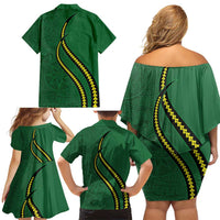 Manua Islands Polynesian Style Family Matching Off Shoulder Short Dress and Hawaiian Shirt