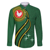 Manua Islands Polynesian Style Family Matching Puletasi and Hawaiian Shirt LT9 Dad's Shirt - Long Sleeve Green - Polynesian Pride