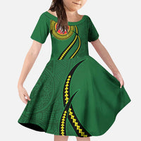 Manua Islands Polynesian Style Family Matching Short Sleeve Bodycon Dress and Hawaiian Shirt LT9 Daughter's Dress Green - Polynesian Pride