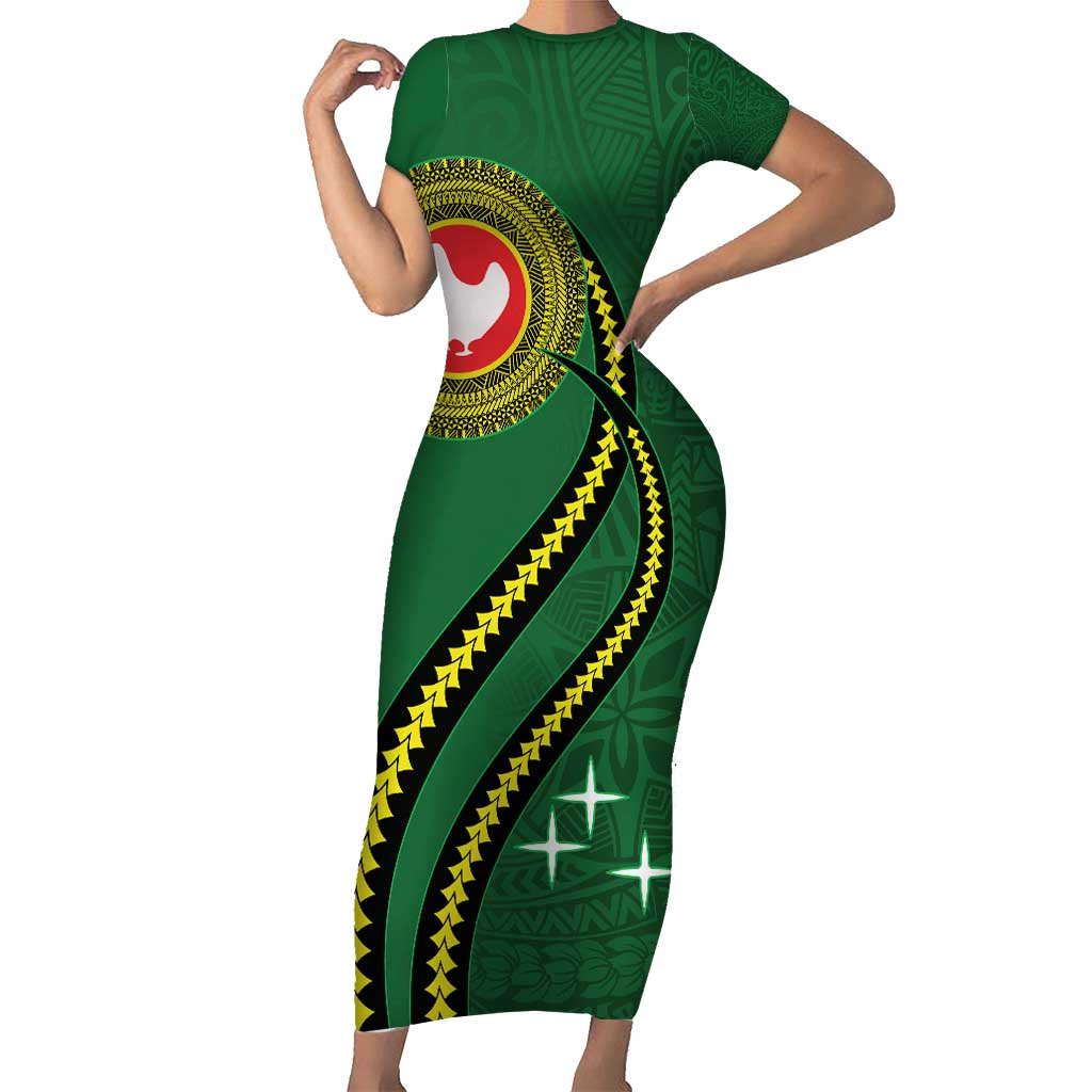 Manua Islands Polynesian Style Family Matching Short Sleeve Bodycon Dress and Hawaiian Shirt LT9 Mom's Dress Green - Polynesian Pride