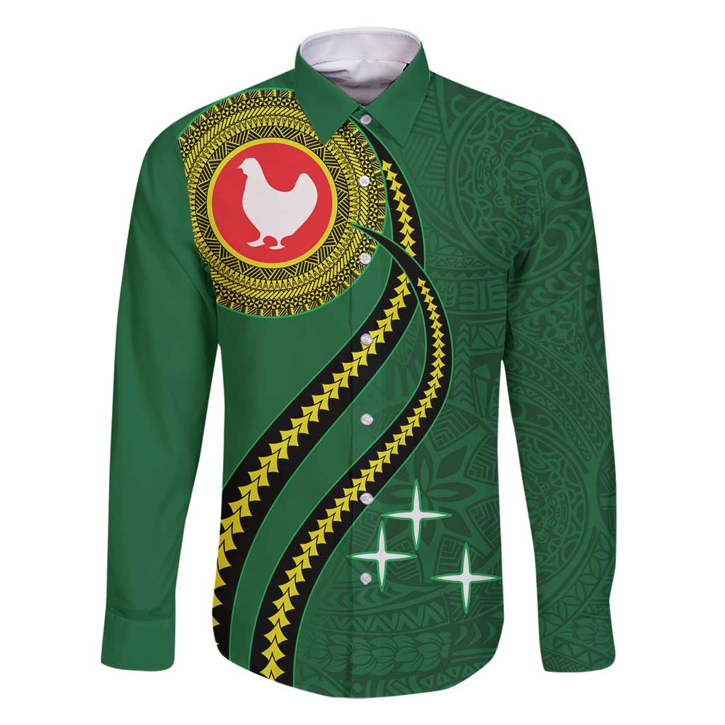 Manua Islands Polynesian Style Family Matching Tank Maxi Dress and Hawaiian Shirt LT9 Dad's Shirt - Long Sleeve Green - Polynesian Pride