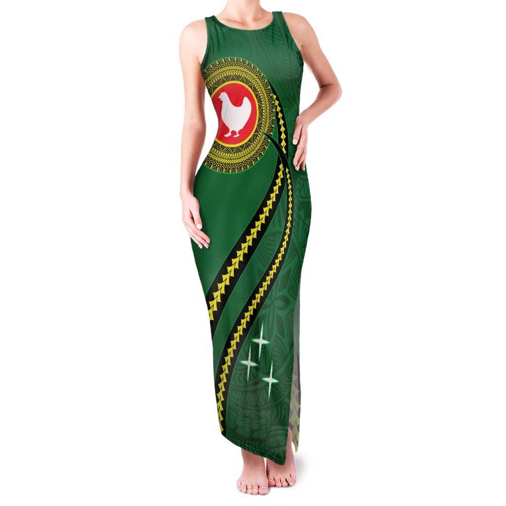 Manua Islands Polynesian Style Family Matching Tank Maxi Dress and Hawaiian Shirt LT9 Mom's Dress Green - Polynesian Pride