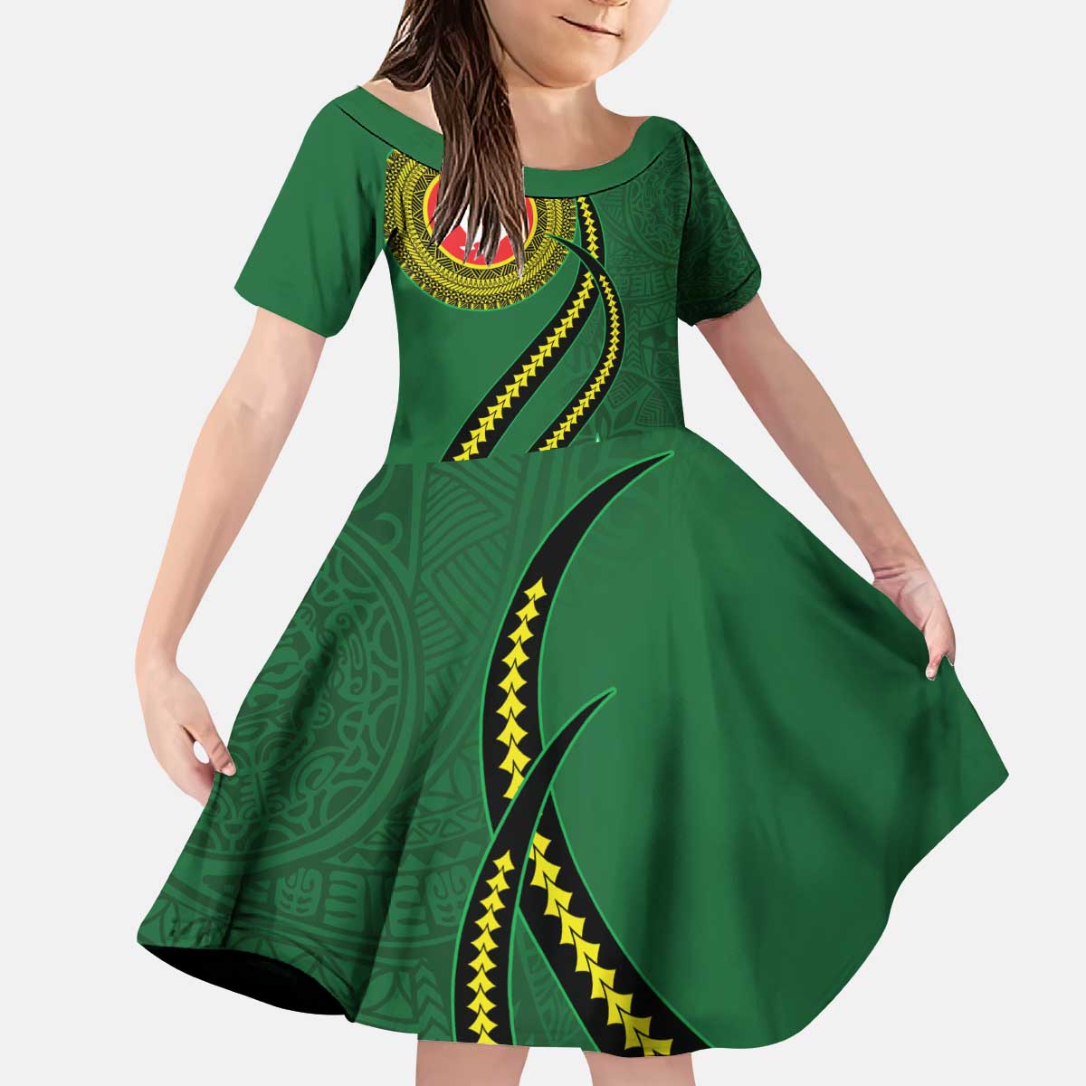 Manua Islands Polynesian Style Kid Short Sleeve Dress
