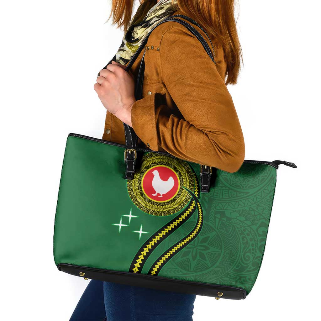 Manua Islands Polynesian Style Leather Tote Bag LT9 Green - Polynesian Pride