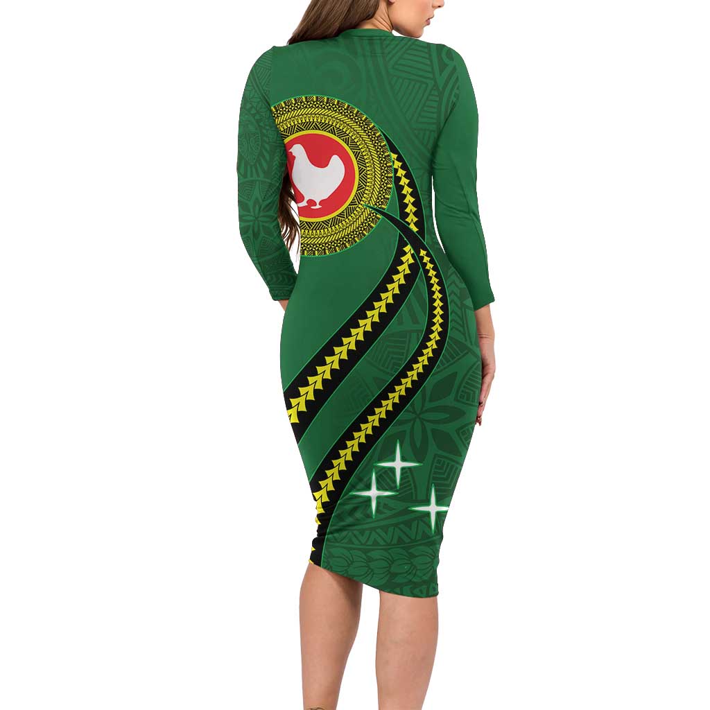 Manua Islands Polynesian Style Long Sleeve Bodycon Dress