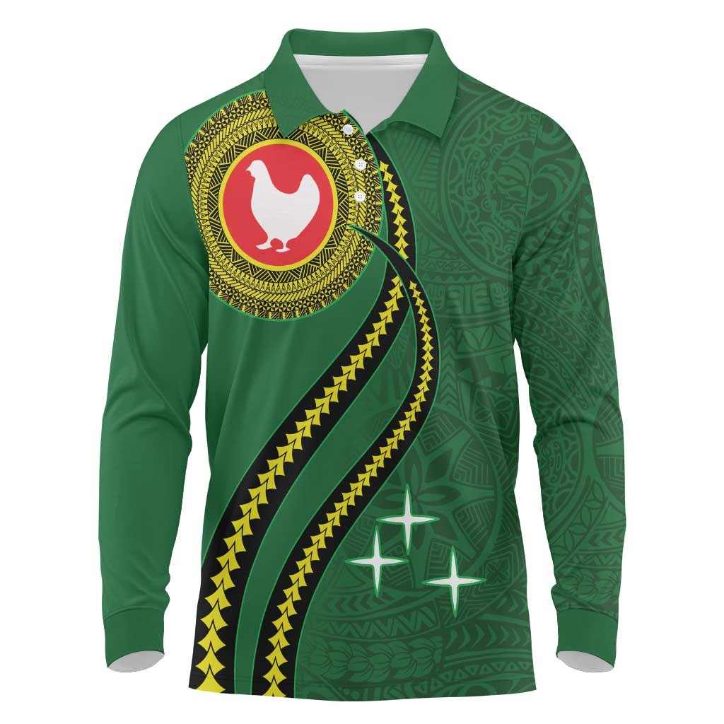 Manua Islands Polynesian Style Long Sleeve Polo Shirt LT9 Green - Polynesian Pride