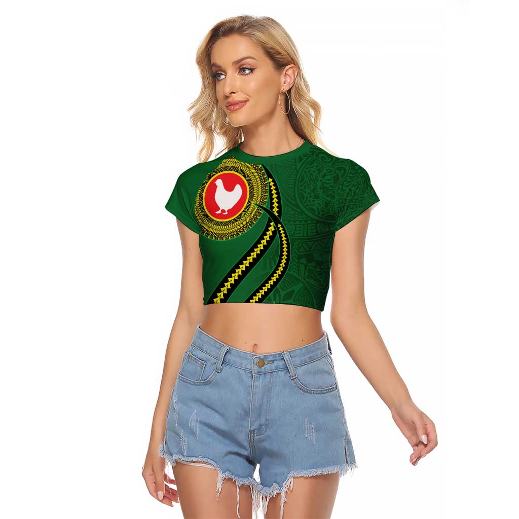 Manua Islands Polynesian Style Raglan Cropped T Shirt LT9 Female Green - Polynesian Pride
