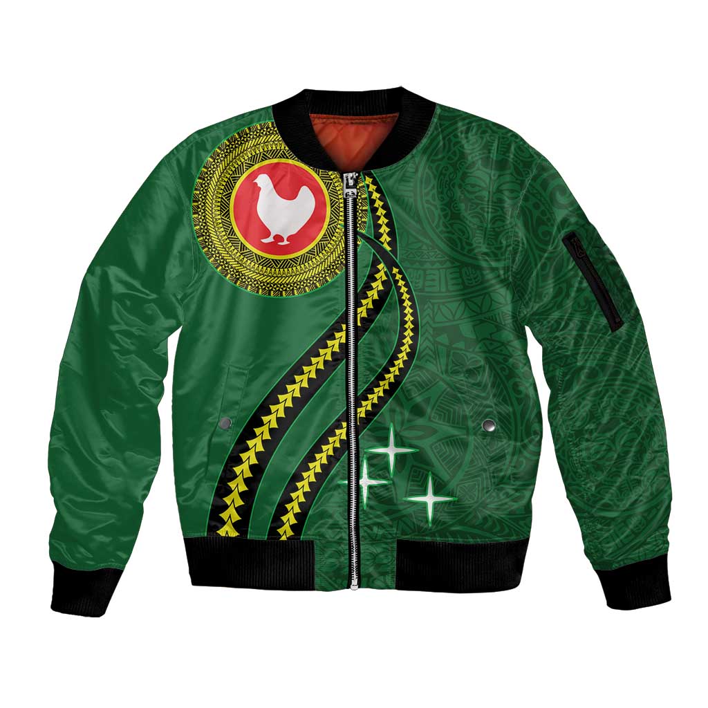Manua Islands Polynesian Style Sleeve Zip Bomber Jacket LT9 Unisex Green - Polynesian Pride
