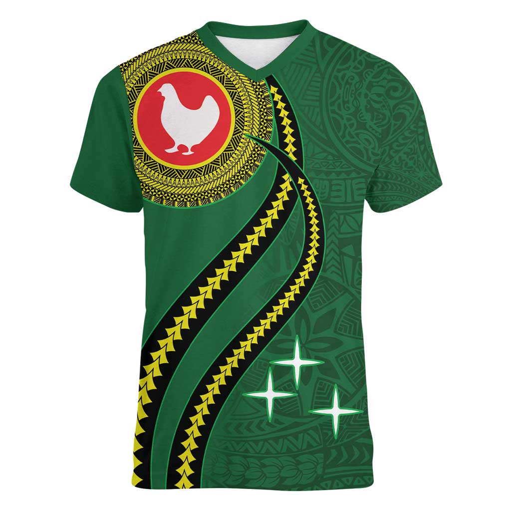 Manua Islands Polynesian Style Women V-Neck T-Shirt LT9 Female Green - Polynesian Pride