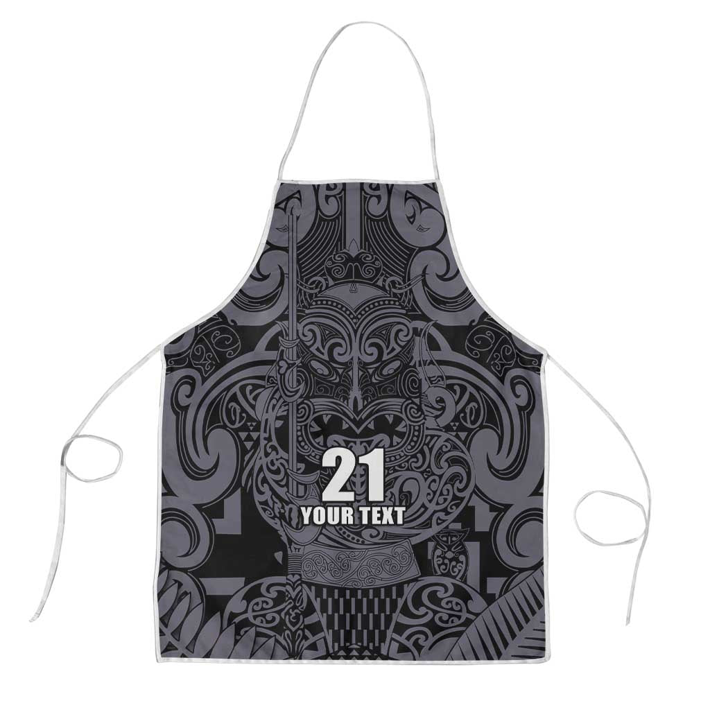 Custom New Zealand Taiaha Maori Apron Minimalist Silver Fern All Black - Polynesian Pride