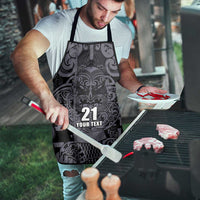 Custom New Zealand Taiaha Maori Apron Minimalist Silver Fern All Black - Polynesian Pride