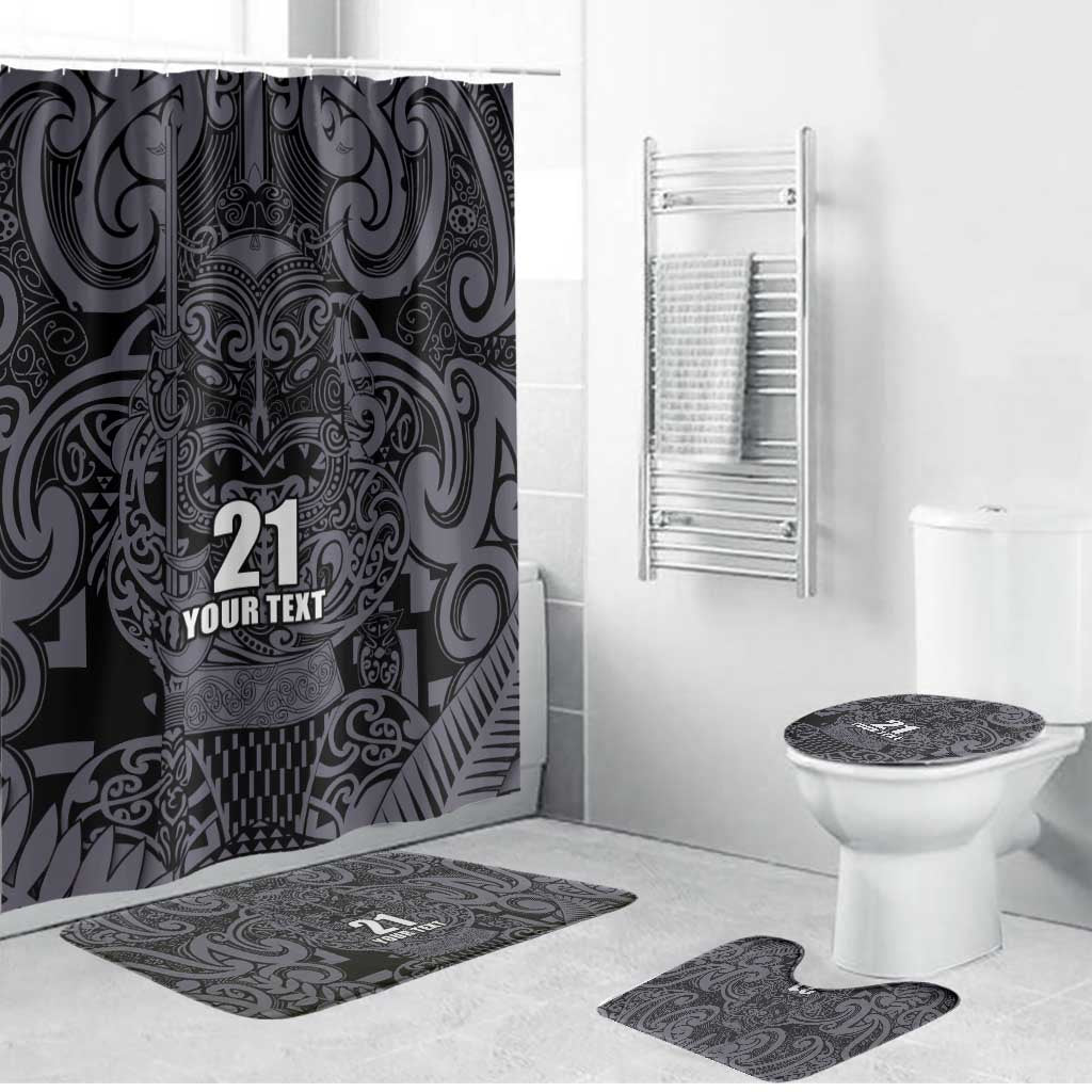 Custom New Zealand Taiaha Maori Bathroom Set Minimalist Silver Fern All Black - Polynesian Pride