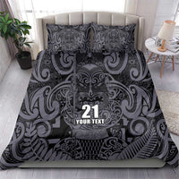Custom New Zealand Taiaha Maori Bedding Set Minimalist Silver Fern All Black - Polynesian Pride