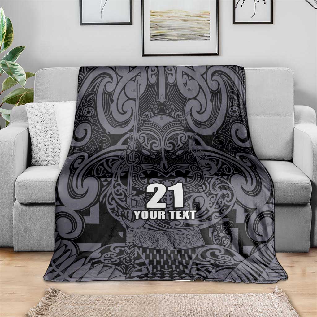 Custom New Zealand Taiaha Maori Blanket Minimalist Silver Fern All Black - Polynesian Pride