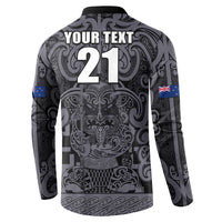 Custom New Zealand Taiaha Maori Button Sweatshirt Minimalist Silver Fern All Black - Polynesian Pride