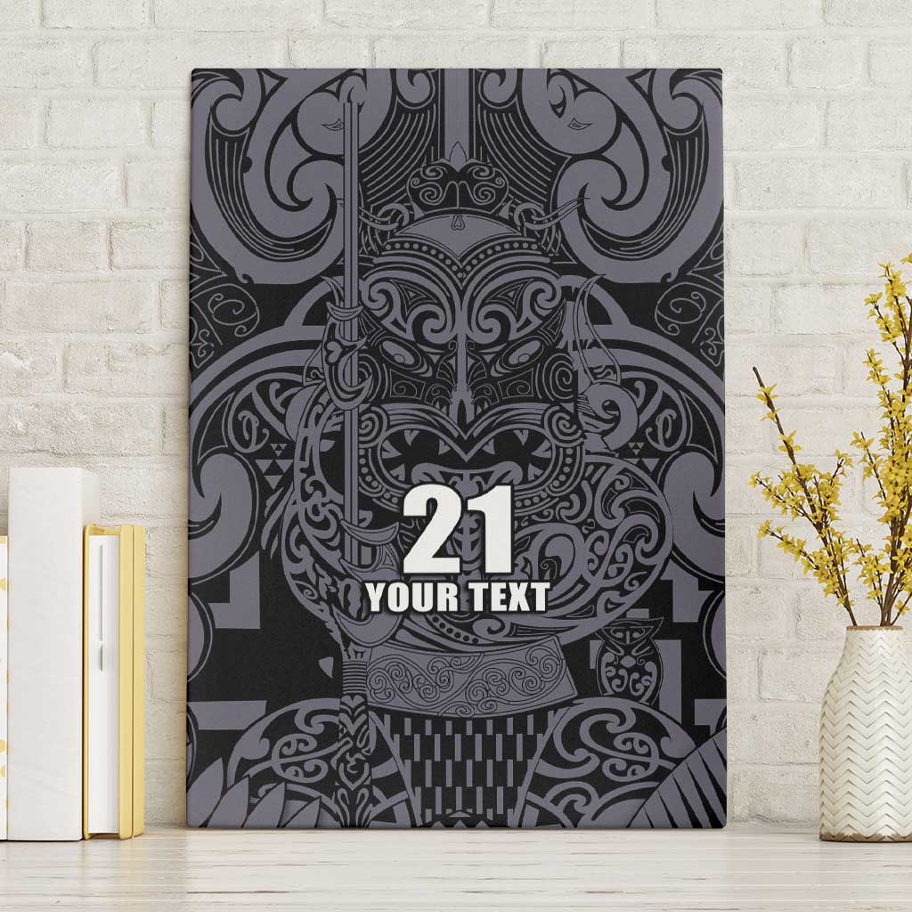 Custom New Zealand Taiaha Maori Canvas Wall Art Minimalist Silver Fern All Black - Polynesian Pride