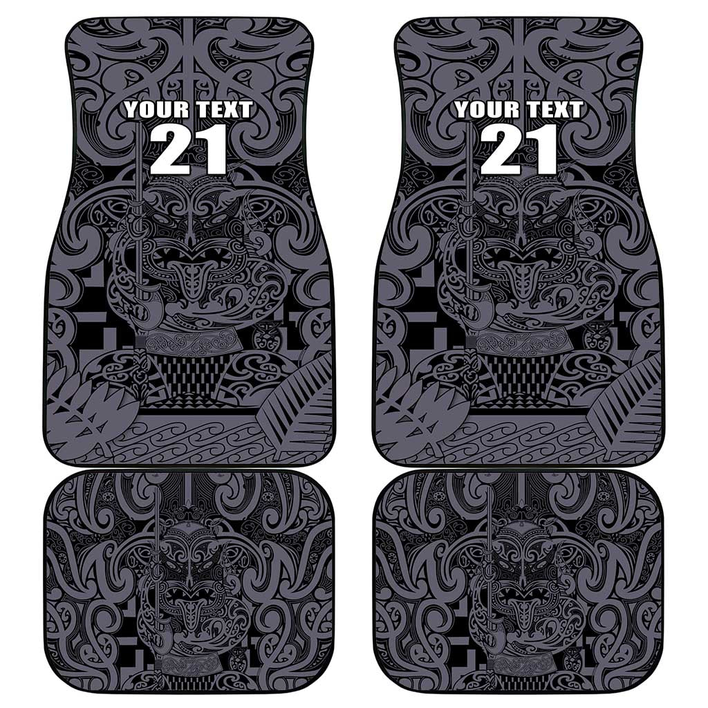 Custom New Zealand Taiaha Maori Car Mats Minimalist Silver Fern All Black LT9 - Polynesian Pride