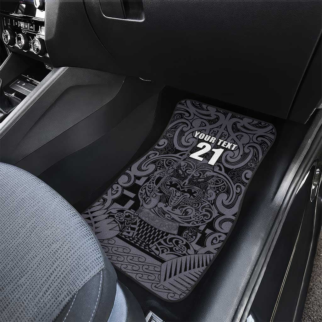 Custom New Zealand Taiaha Maori Car Mats Minimalist Silver Fern All Black LT9 - Polynesian Pride