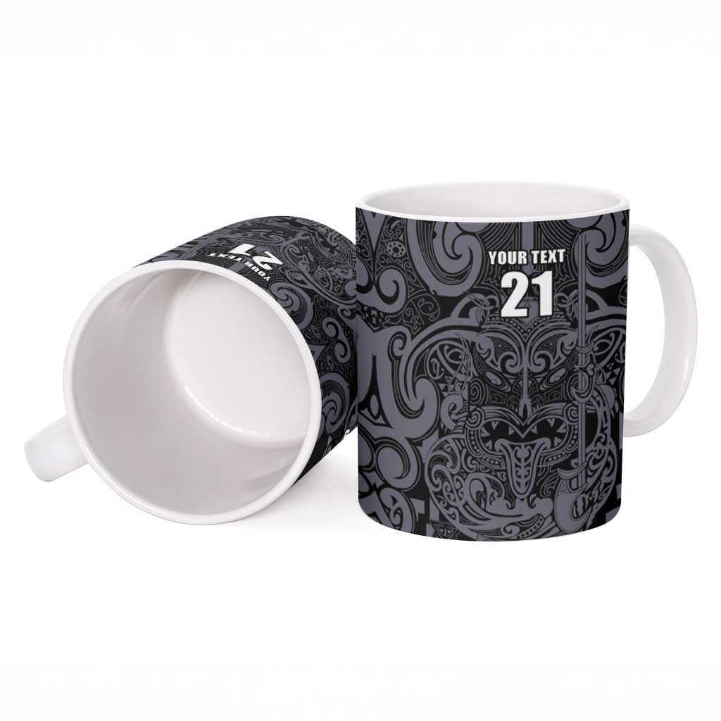 Custom New Zealand Taiaha Maori Ceramic Mug Minimalist Silver Fern All Black - Polynesian Pride