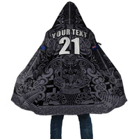 Custom New Zealand Taiaha Maori Cloak Minimalist Silver Fern All Black - Polynesian Pride