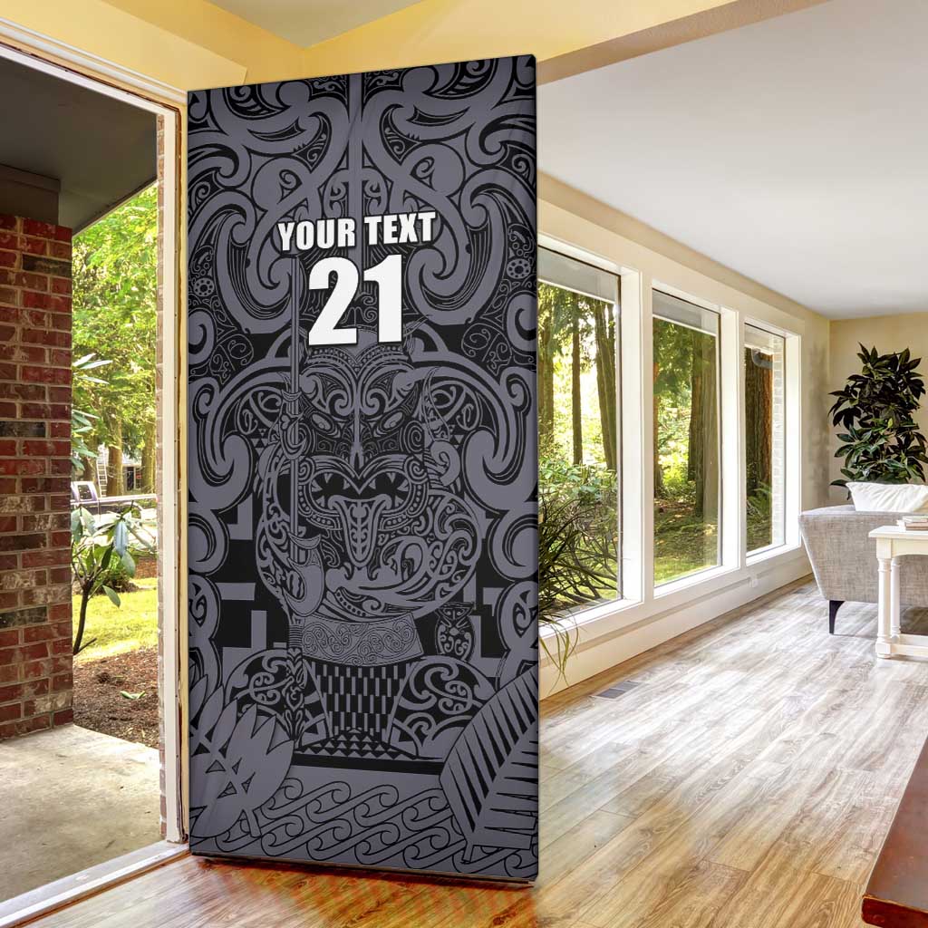 Custom New Zealand Taiaha Maori Door Cover Minimalist Silver Fern All Black - Polynesian Pride