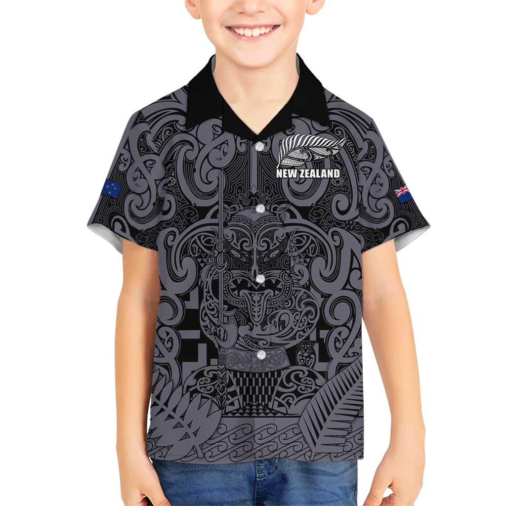 Custom New Zealand Taiaha Maori Family Matching Summer Maxi Dress and Hawaiian Shirt Minimalist Silver Fern All Black - Polynesian Pride