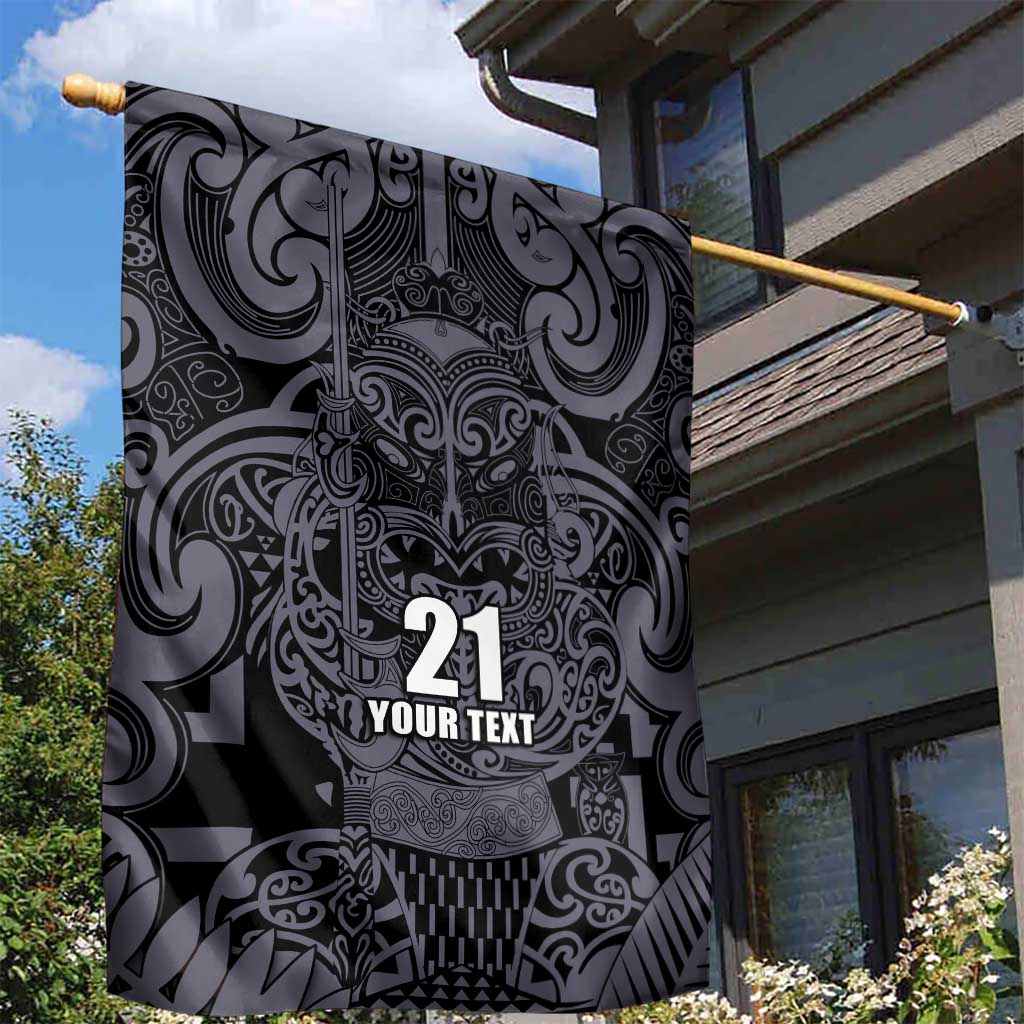 Custom New Zealand Taiaha Maori Garden Flag Minimalist Silver Fern All Black - Polynesian Pride