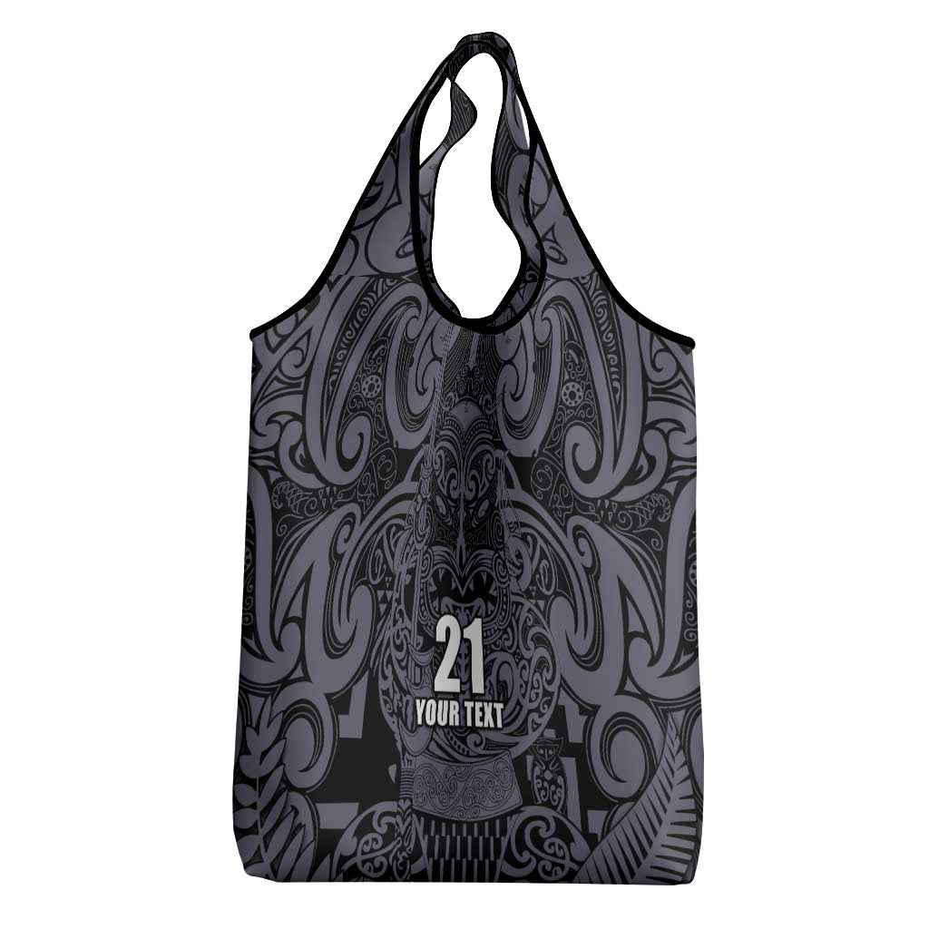 Custom New Zealand Taiaha Maori Grocery Bag Minimalist Silver Fern All Black LT9 - Polynesian Pride