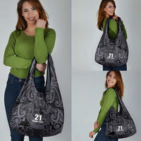 Custom New Zealand Taiaha Maori Grocery Bag Minimalist Silver Fern All Black LT9 - Polynesian Pride