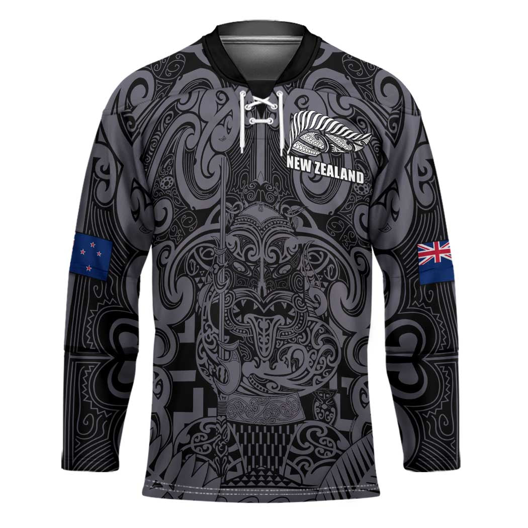 Custom New Zealand Taiaha Maori Hockey Jersey Minimalist Silver Fern All Black LT9 Unisex Black - Polynesian Pride