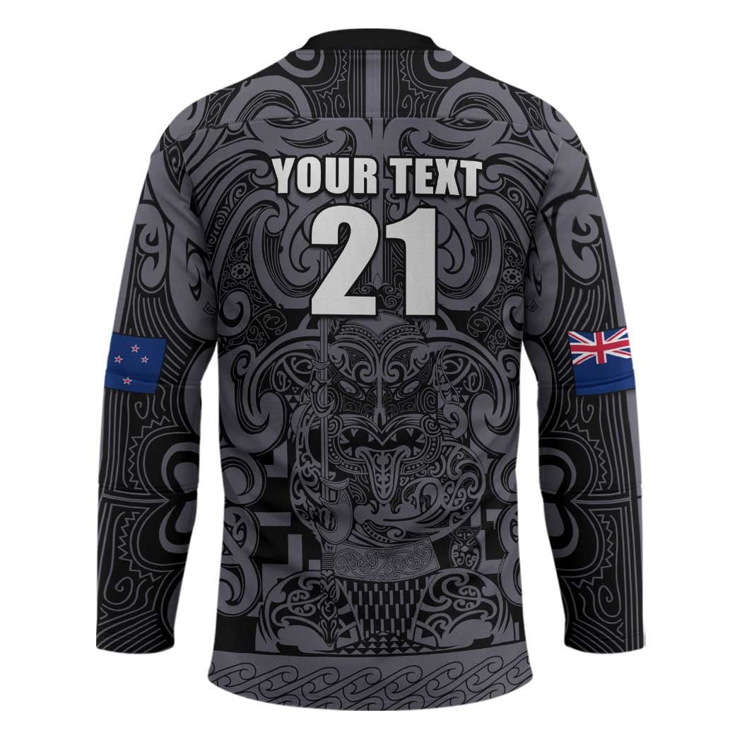 Custom New Zealand Taiaha Maori Hockey Jersey Minimalist Silver Fern All Black LT9 - Polynesian Pride